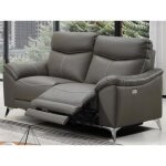 Canap 2 places relax lectrique en cuir metronomya - taupe