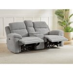 Canap� 2 places relax �lectrique avec tablette en tissu chin� gris keluno