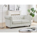 Canap 2 places en simili blanc chesterfield