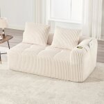 Canap� 2 places en velours c�tel� canap� droit avec 2 coussins moelleux porte - gobelet poches lat�rales ...