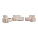 Canap� 3 places 2 places et un fauteuil relax �lectrique en tissu chenille beige scamoco