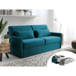 Ari - canap� 3 places convertible express couchage quotidien 140 cm matelas 12 cm en tissu - bleu canard ...