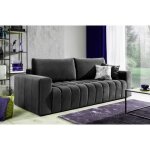 Canapé 3 places convertible et espace de rangement - gris anthracite - en tissu velours de qualité luxe ... Canapé 3 places convertible et espace de rangement - gris anthracite - en tissu velours de qualité luxe ...