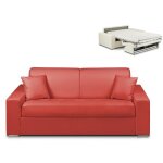 Canap 3 places convertible express en simili emir - rouge - couchage  lattes larges 140 cm - matelas ...