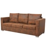 Canap� 3 places en cuir daim artificiel - marron - contemporain - design