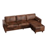 Canap� 3 places en cuir pu 234 cm avec repose - pieds et 2 coussins capacit� 365kg pieds bois massif ...