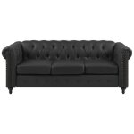 Canapé 3 places en cuir pu noir chesterfield Canapé 3 places en cuir pu noir chesterfield