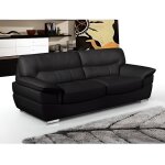 Canap 3 places en cuir thibault - noir - vente - unique - fixe - contemporain - design