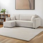 Canap� 3 places dangle ela en velours c�tel� de couleur beige confortable convertible moderne et cosy ...