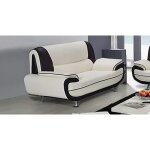 Canap 3 places - muza - simili cuir - blanc et noir - confort ferme - accoudoirs rembourrs