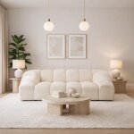 Canap� 3 places lorelia en tissu aspect velours beige - 240 cm