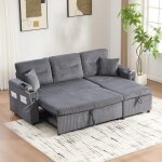 Canap� 3 places moderne velours c�tel� rangement porte - gobelets port usb - c. m�ridienne hydraulique ...