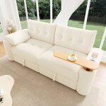 Canap� 3 places peluche teddy petit mod�le modulaire avec rangement appuie - t�te et table dappoint int�gr�e ...