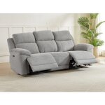 Canap� 3 places relax �lectrique avec tablette en tissu chin� gris keluno