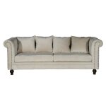 Canap� 3 places en velours chesterfield 217cm beige