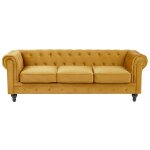 Canapé 3 places en velours jaune moutarde chesterfield Canapé 3 places en velours jaune moutarde chesterfield