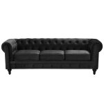 Canap� 3 places en velours noir chesterfield
