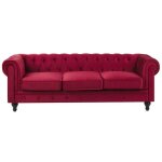 Canapé 3 places en velours rouge foncé chesterfield Canapé 3 places en velours rouge foncé chesterfield