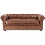Canap 3 places vintage en simili - cuir marron chesterfield - beliani