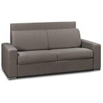 Canap� 4 places express lattes 160cm matelas 16 cm t�te de lit int�gr�e polyur�thane taupe
