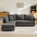 Canap� 5 places en coton et lin canap� modulable avec repose - pieds convertible et coussins canap� dangle ...
