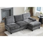 Canap� d?angle 3 places l convertible en lit canap� relax moderne rembourr� gris 194x118x81 cm salon