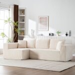 Canap� d?angle 4 places blanc l 258 x p 155 x h 89 cm m�ridienne sans montage velours c�tel�