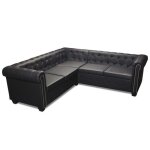 Canape d angle chesterfield 5 places cuir synthetique noir