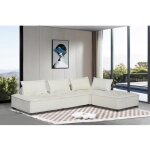 Stava - canapé dangle modulable 4 places en velours texturé - blanc Stava - canapé dangle modulable 4 places en velours texturé - blanc