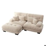 Canap� d?angle convertible 2 places confortable chenille de qualit� pouf et 2 coussins inclus