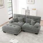 Canap� d?angle convertible 2 places tissu chenille doux pouf et 2 coussins confortables pour salongris ...