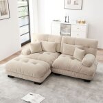 Canap� d?angle convertible 2 places tissu chenille canap� rembourr� avec pouf et 2 coussins