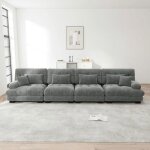 Canap� d?angle convertible 4 places modulable et convertible en lit chenille vintage assise profonde