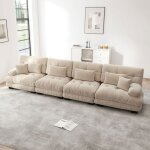 Canap� d?angle convertible 4 places modulable vintage rev�tement chenille et assise profonde