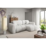 Canap� d?angle convertible 4 places pilenia en tissu bouclette blanc cass� - 270 cm