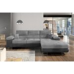 Canap� dangle convertible armel en tissu luxe 5 places gris clair / gris fonc� bicolore avec coffre angle ...