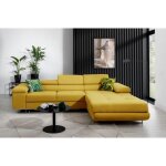 Canap dangle convertible armel en tissu luxe 5 places jaune moutarde avec coffre angle droit (vu de ...