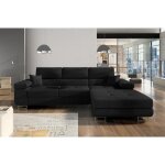 Canap� dangle convertible armel en tissu luxe 5 places noir avec coffre angle droit (vu de face)