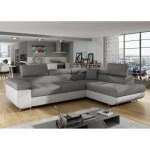 Aubin - canapé dangle convertible gris et blanc coffre de rangement - angle droit Aubin - canapé dangle convertible gris et blanc coffre de rangement - angle droit