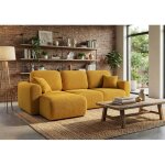 Canap� d?angle convertible binigia 4 places ? tissu pop effet 3d jaune - 245 cm