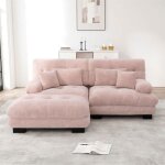 Canap� d?angle convertible en chenille pour 2 places canap� rembourr� confortable avec pouf et coussinsrose ...