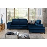 Canap� dangle convertible - erwan - en tissu luxe 5 places bleu fonc� angle droit (vu de face)
