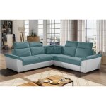 Canap dangle - convertible - felipe - en tissu bleu et simili cuir blanc 5 / 6 places