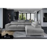 Canap dangle convertible - larry velours - en tissu luxe 5 places gris angle droit (vu de face)