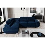 Canapé dangle convertible - larry velours - en tissu luxe bleu 5 places angle gauche (vu de face) Canapé dangle convertible - larry velours - en tissu luxe bleu 5 places angle gauche (vu de face)