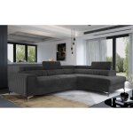 Canap� dangle convertible - larry velours - en tissu luxe gris fonc� 5 places angle droit (vu de face) ...