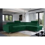 Canapé dangle convertible - larry velours - en tissu luxe vert 5 places angle droit (vu de face) Canapé dangle convertible - larry velours - en tissu luxe vert 5 places angle droit (vu de face)