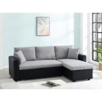 Canapé d'angle convertible et réversible en tissu gris clair et noir gazur ii Canapé d'angle convertible et réversible en tissu gris clair et noir gazur ii