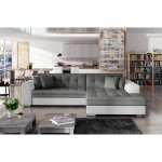 Canap dangle convertible soho en tissu gris fonc et simili blanc de qualit 5 places angle droit (vu ...