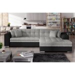 Canapé dangle convertible en tissu gris foncé et simili noir de qualité 5 places angle droit (vu de face) ... Canapé dangle convertible en tissu gris foncé et simili noir de qualité 5 places angle droit (vu de face) ...